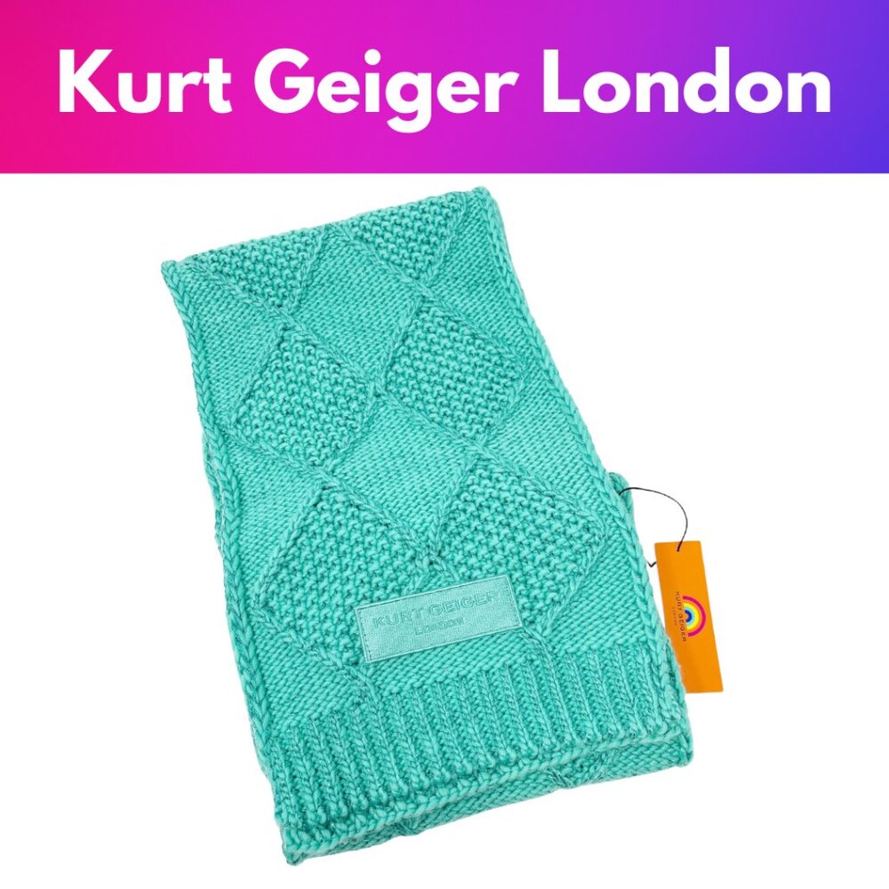 Kurt Geiger London Green Metallic Cable Knit Scarf